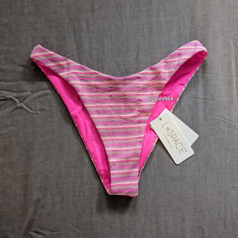 L*Space Cabana Bikini Bottom Electric Pique Pink Stripe